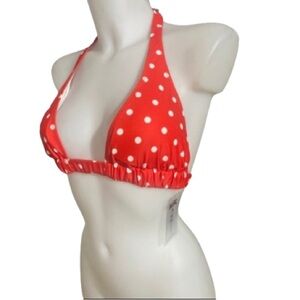 JFAN Red & White Polka Dot Halter Tie Bikini Top NWT XL